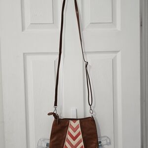 Miche Brown and Pink Chevron Crossbody Bag